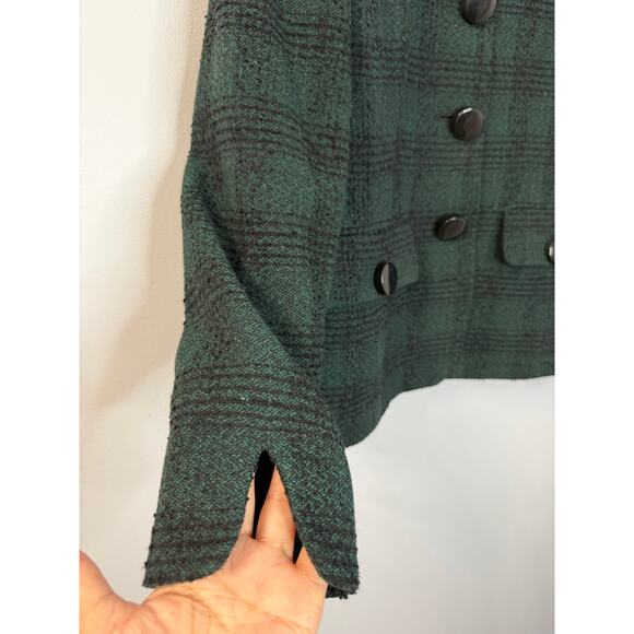 Vintage Christian Dior 90s Plaid Tweed Green Womens 4 Blazer Classic Made In USA - Picture 7 of 12